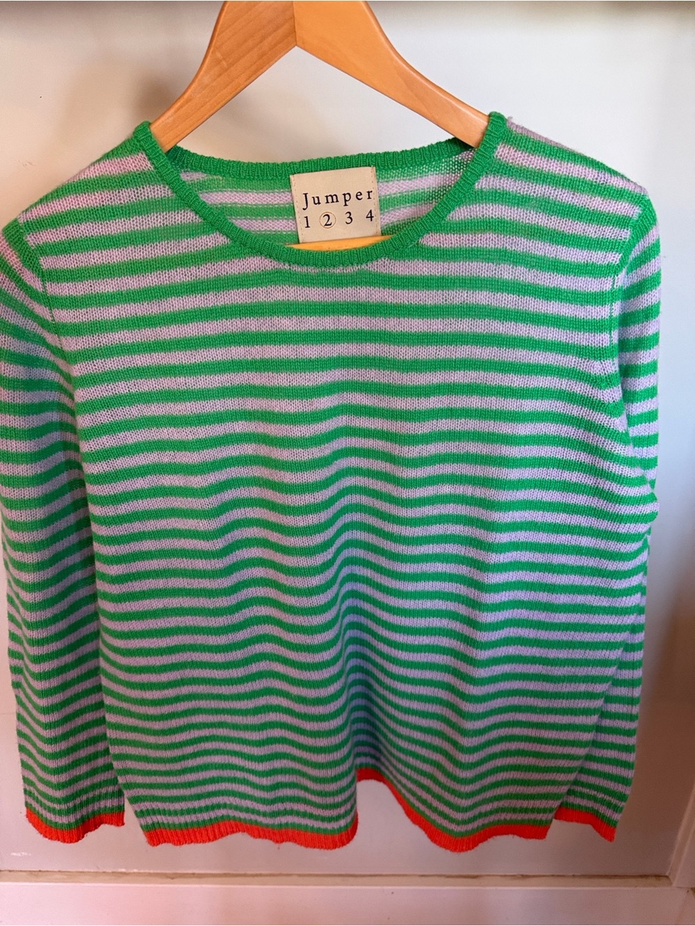 Jumper 1234 Cashmere Green Striped Women's Sweater S